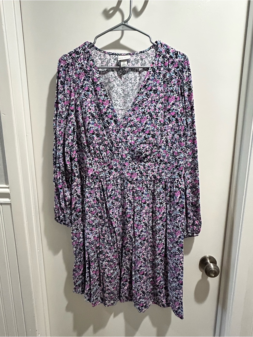 Ava & Viv Purple Floral V-Neck Long Sleeve Dress